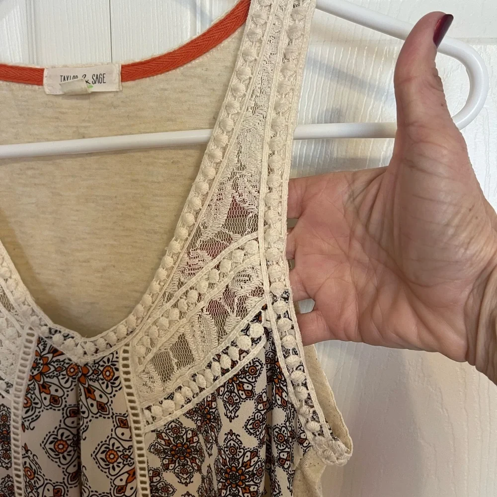 Taylor & Sage Cream and Brown Patterned Tank Top - Picture 5 of 9